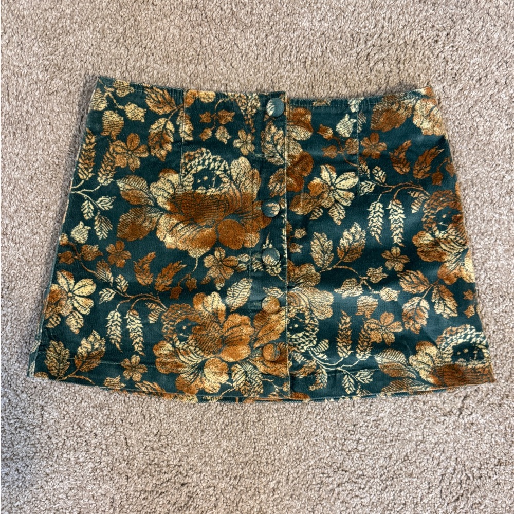 Free People Floral Corduroy Mini Skirt